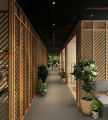 bureaux professionnels épurés et design bois accueillant